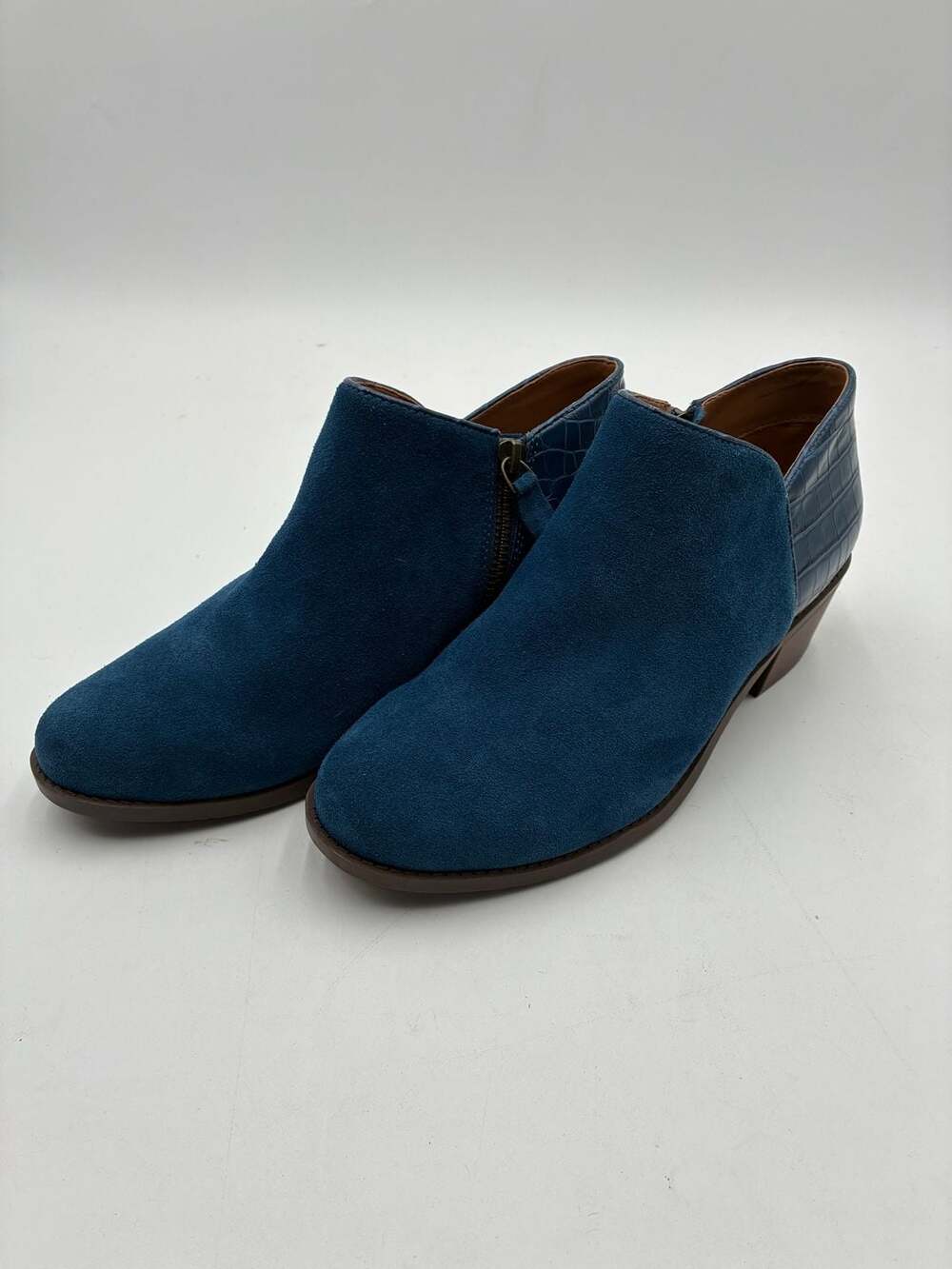 Vionic Marissa Water-Repellent Suede and Croc-Embossed Ankle Booties